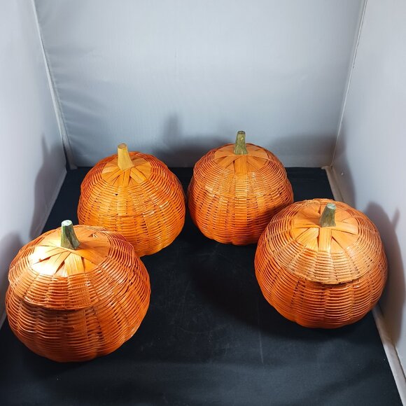 Vintage Other - Vintage Wicker Pumpkins Candy Storage Set of 4